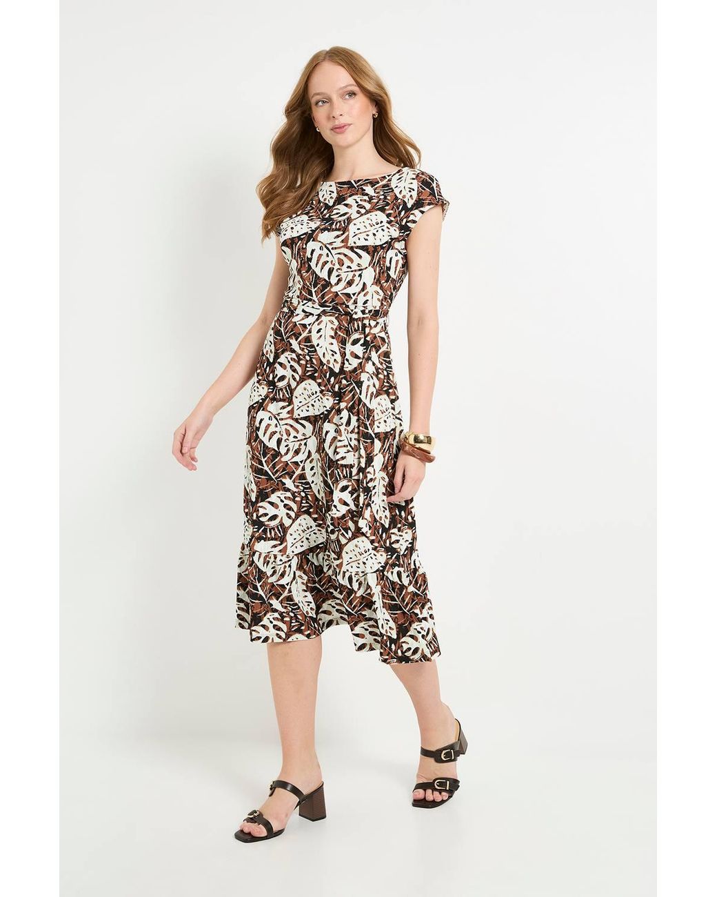 Wallis Natural Tropical Jersey Belted Midi Dress