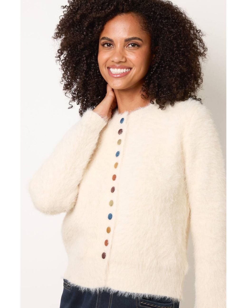 Blue Vanilla Natural Off Long Sleeve Button Up Round Neck Cardigan