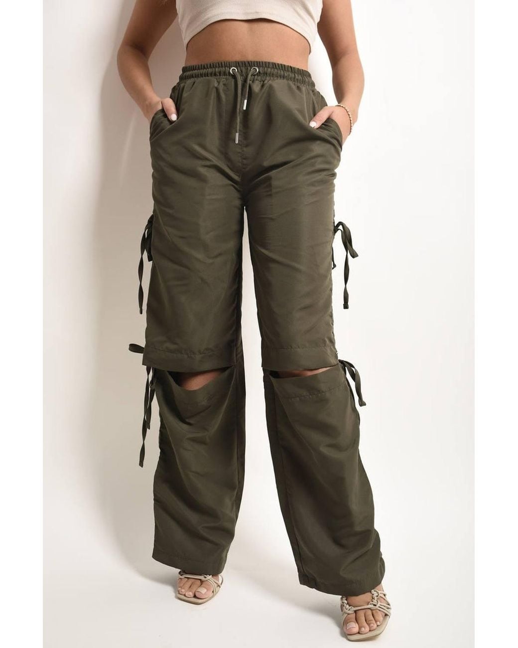 IKRUSH Green Mandy Knee Cut Out Cargo Trouser
