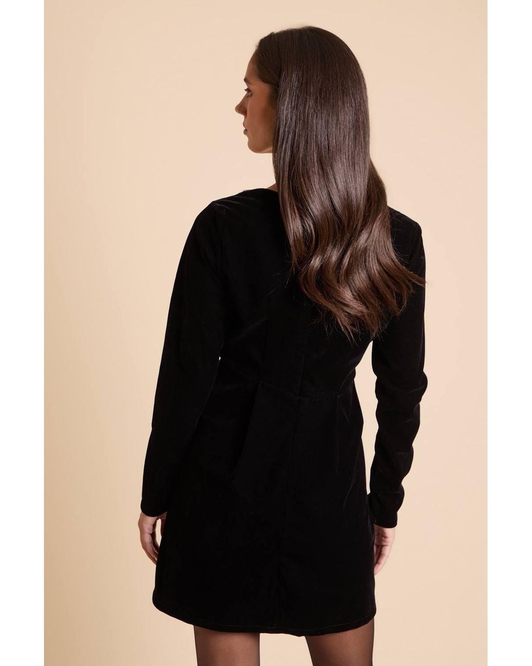 Dorothy Perkins Black Velvet Embellished Neckline Structured Mini Dress