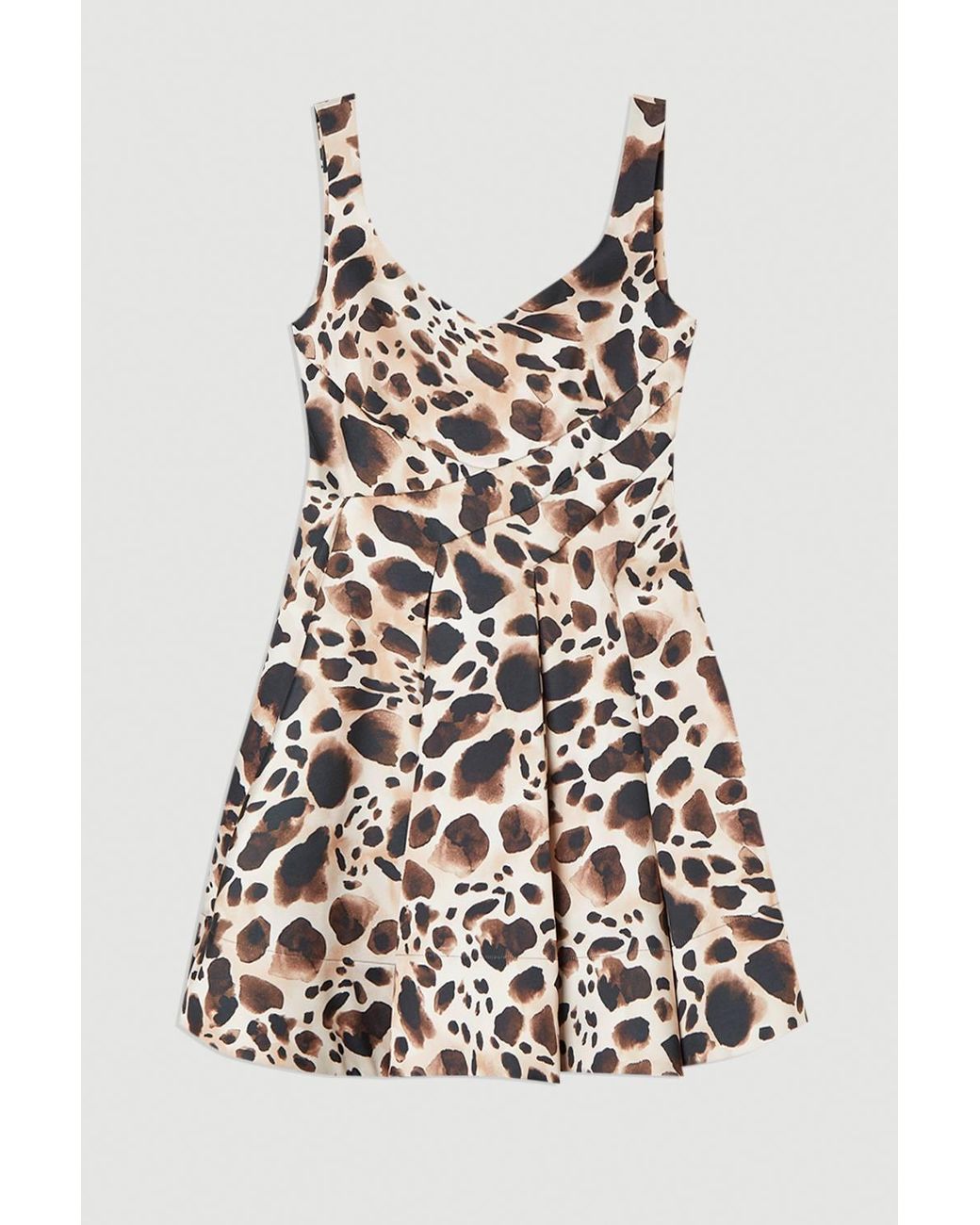 Karen Millen White Structured Viscose Satin Animal Print Tailored Prom Mini Dress