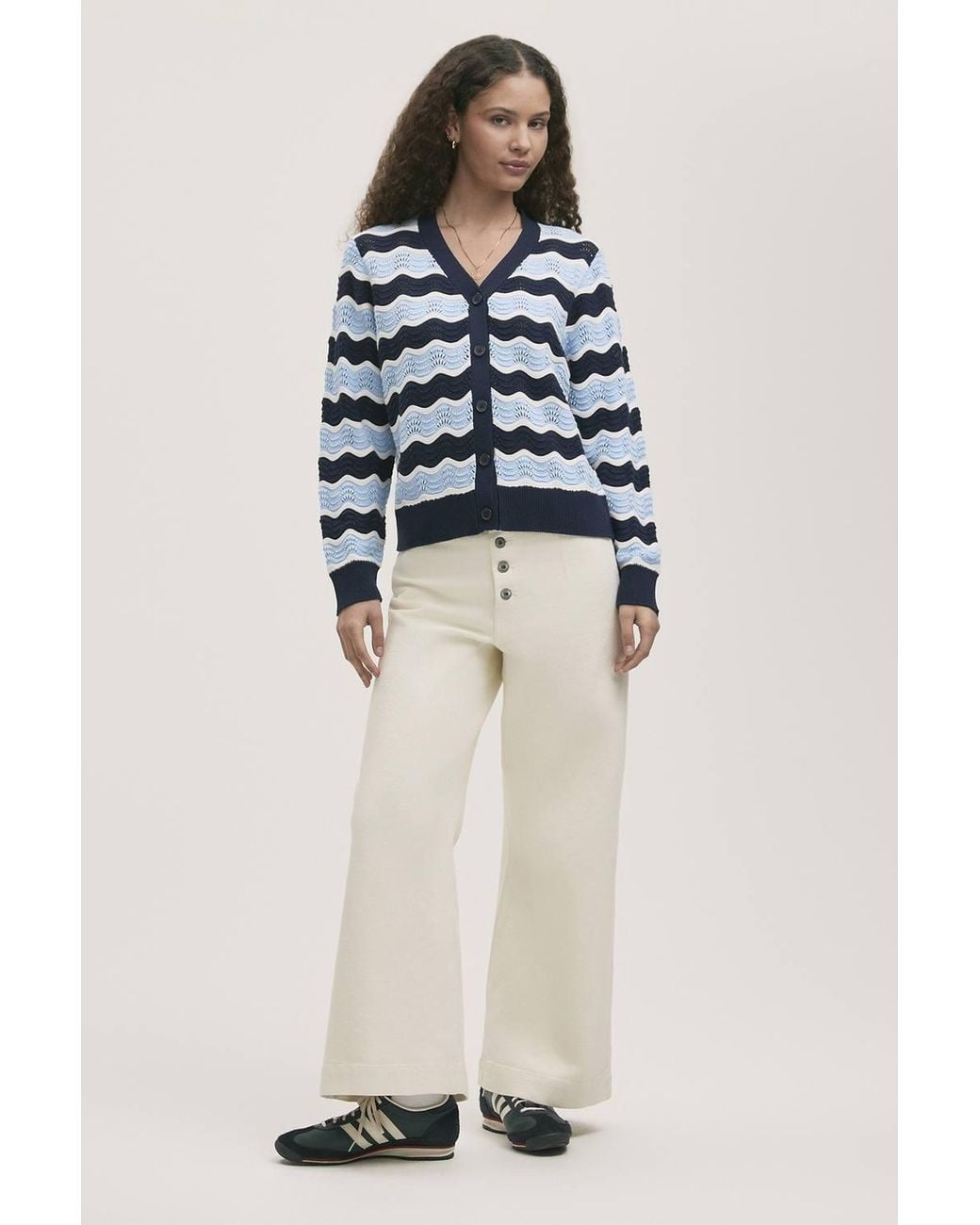 Finery London Blue Kate Striped Long Sleeve Cardigan