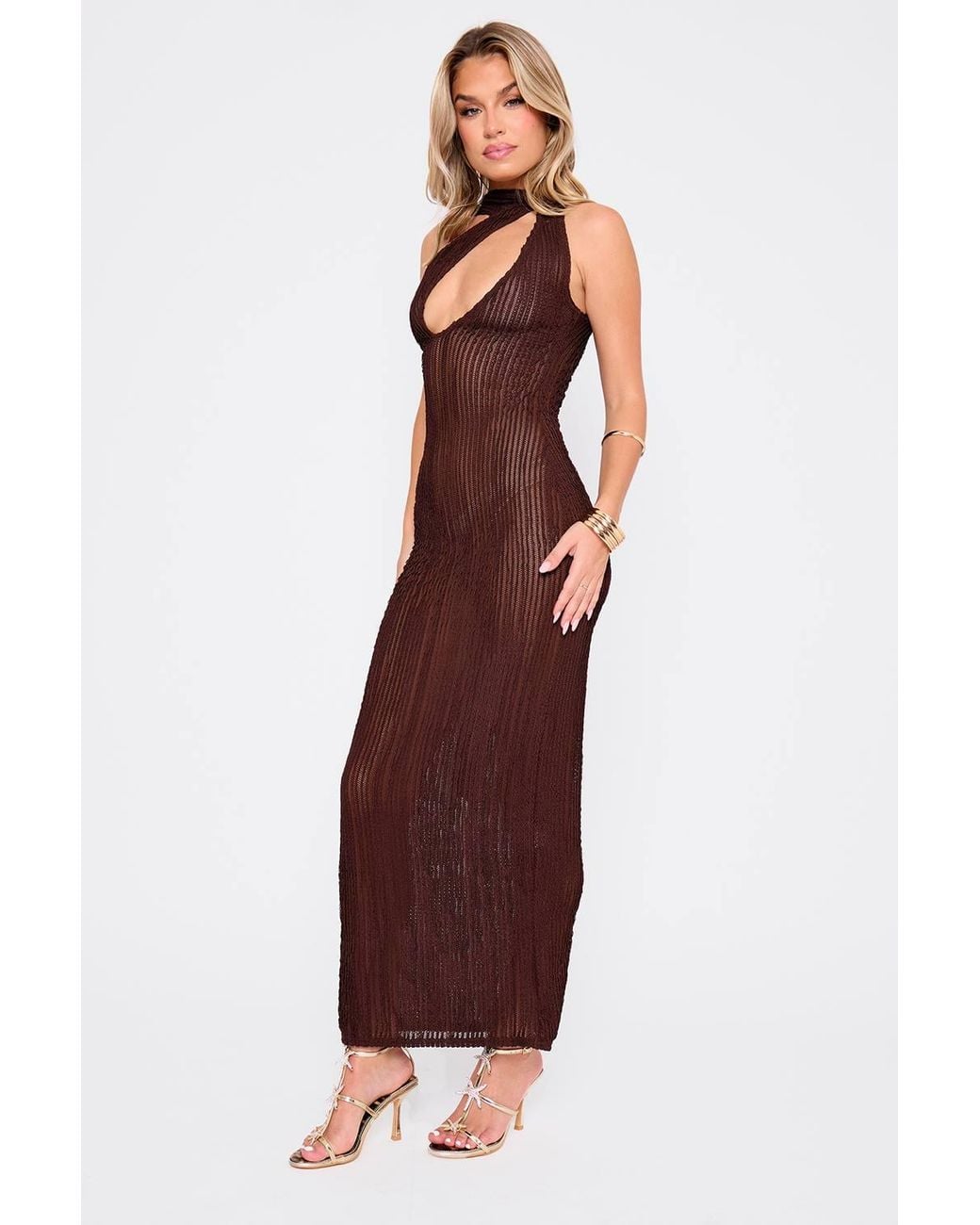 Public Desire Textured Scarf Detail Cut Out Maxi Dress