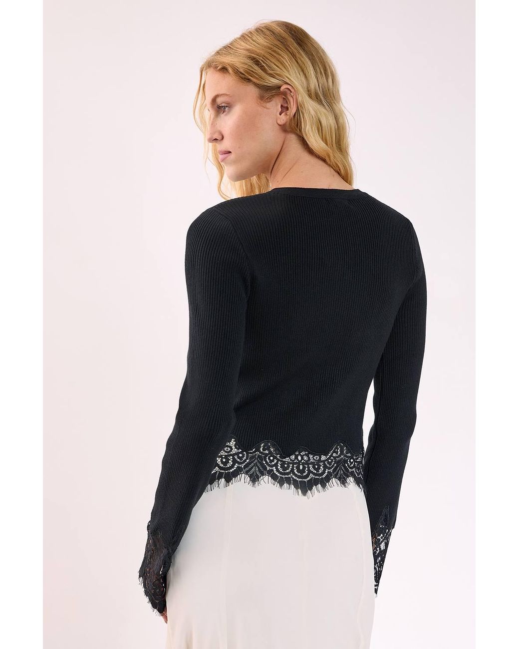 Nasty Gal Black Knitted Lace Hem Detail Cardigan