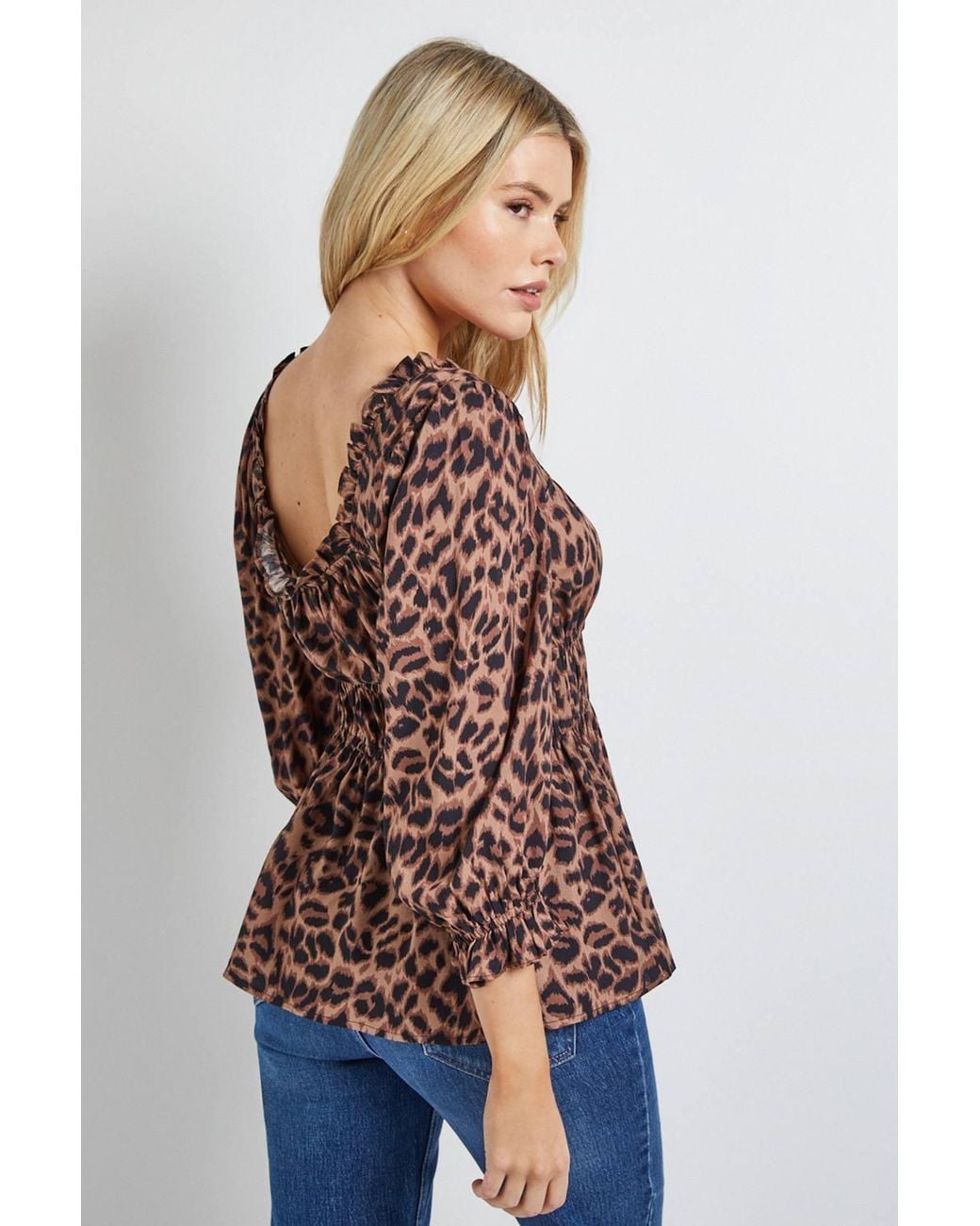 Dorothy Perkins Multicolor Square Neck Blouson Sleeve Top