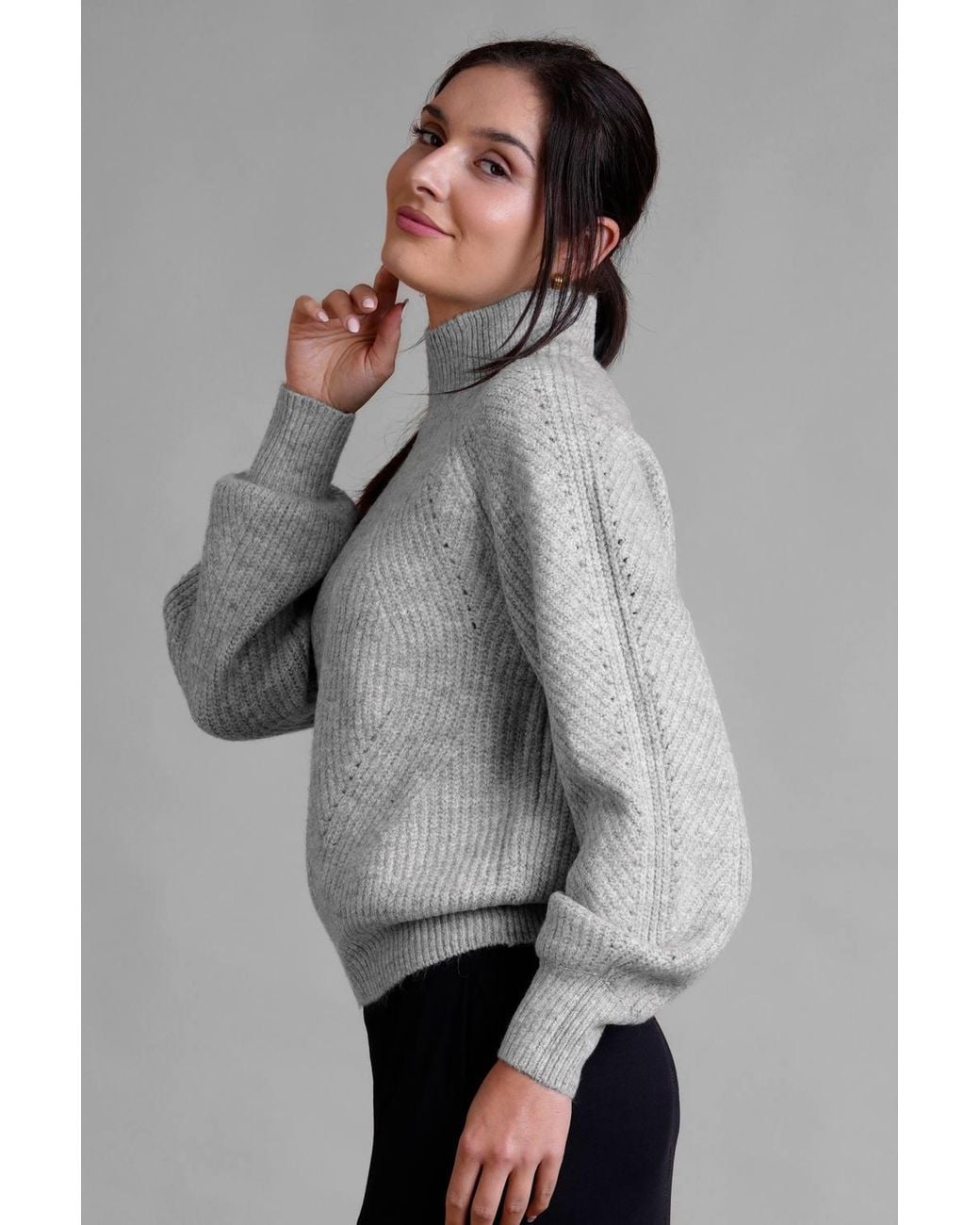 Enorsia Gray Funnel Neck Jumper