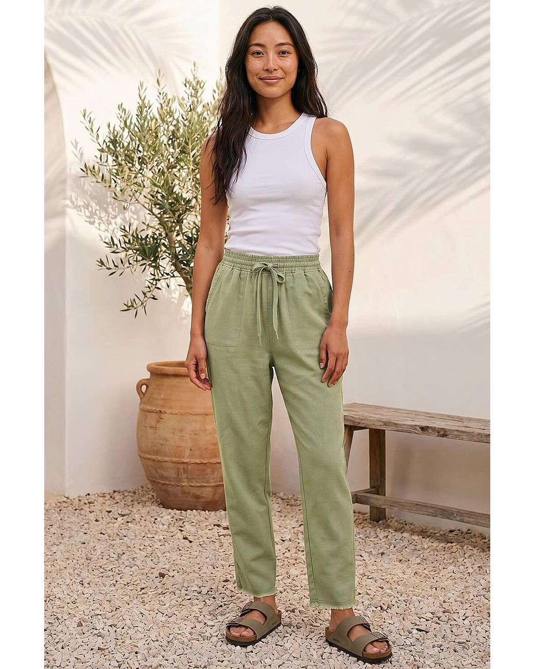 Roman Green Petite Elasticated Waist Trouser