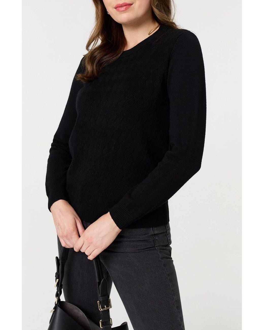Izabel London Black Textured Knitted Long Sleeve Jumper