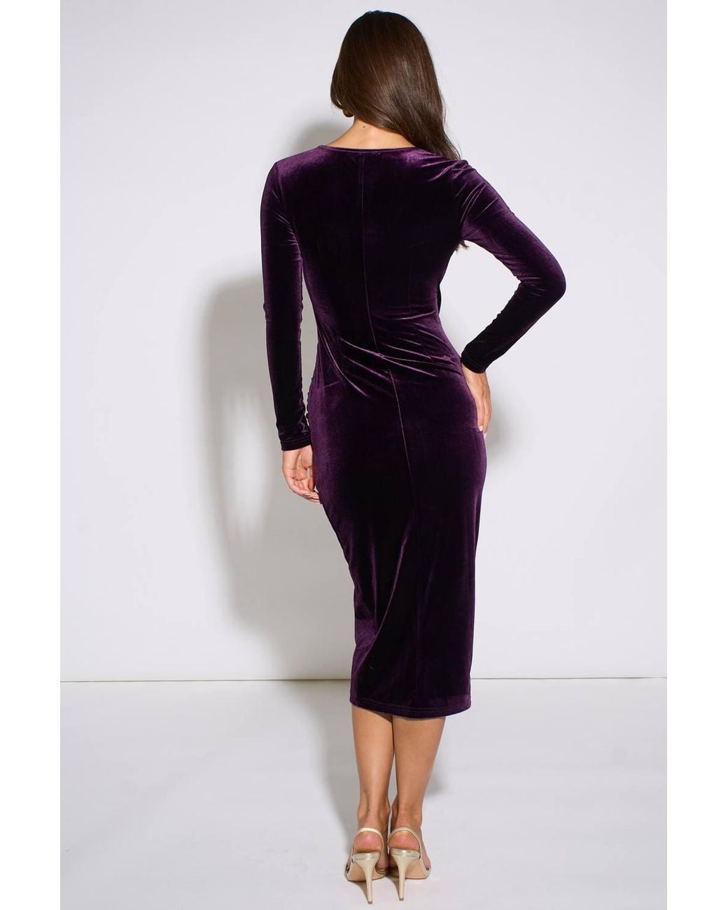 Gini London Blue Wrap Front Velour Bodycon Midi Dress