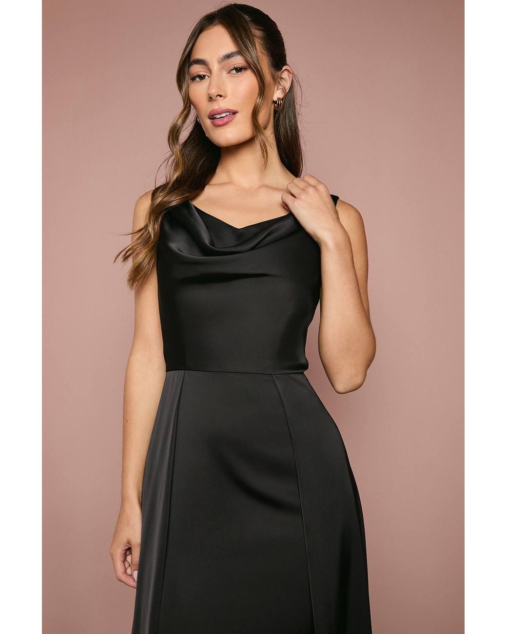 Coast Black Honoured Sleeveless Cowl Neck Satin Maxi Bridesmaid Dress