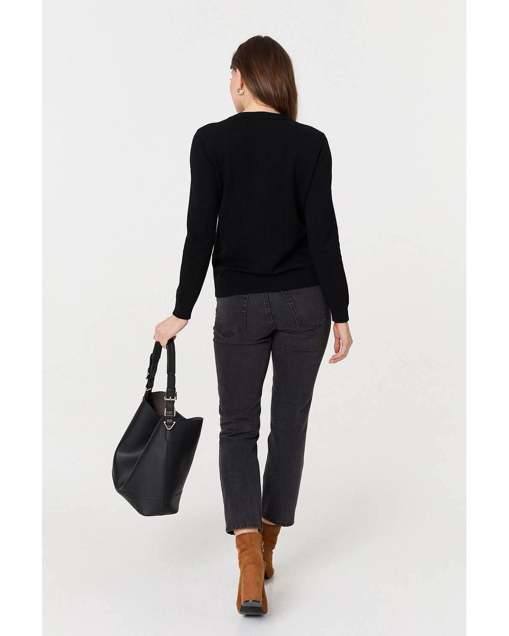 Izabel London Black Textured Knitted Long Sleeve Jumper