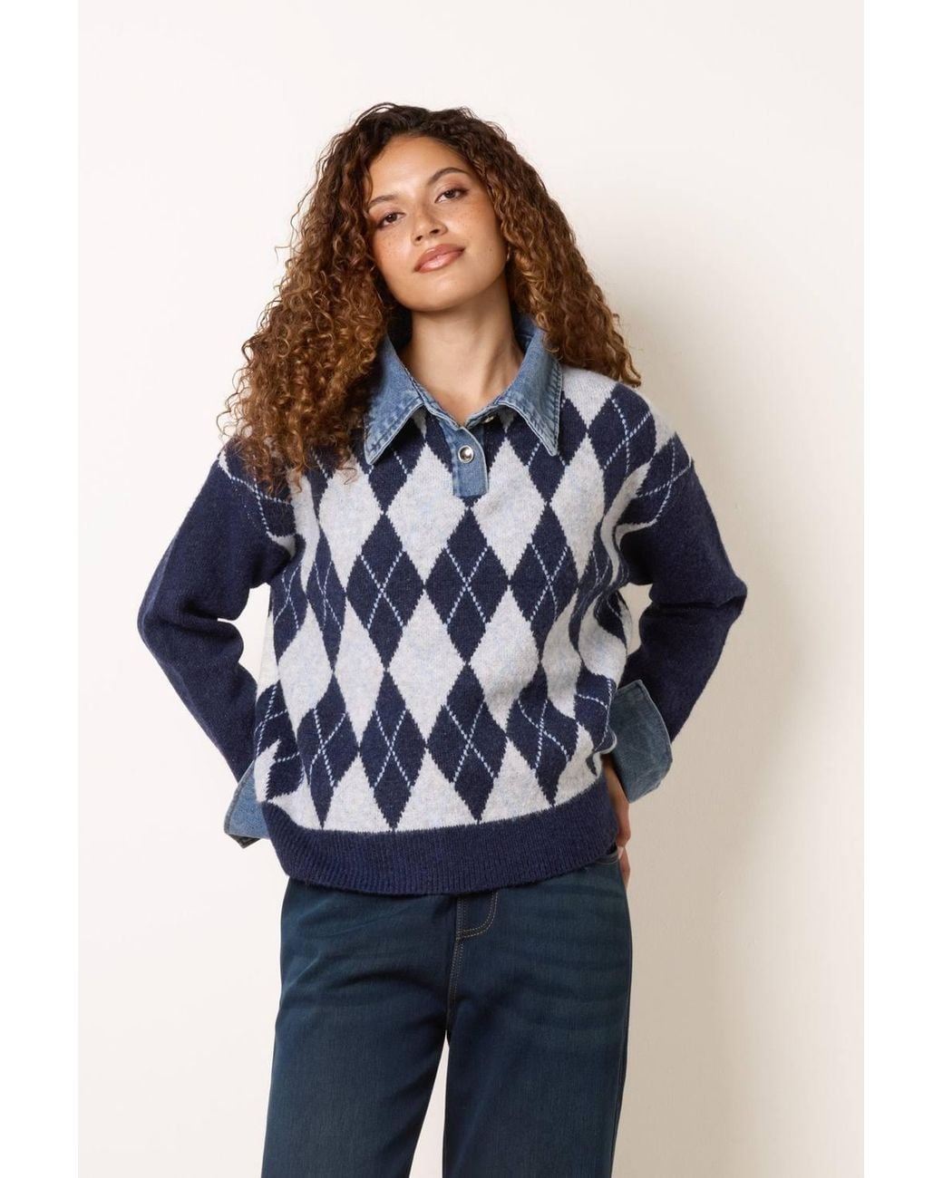 Blue Vanilla Blue Long Sleeve Collar Jumper