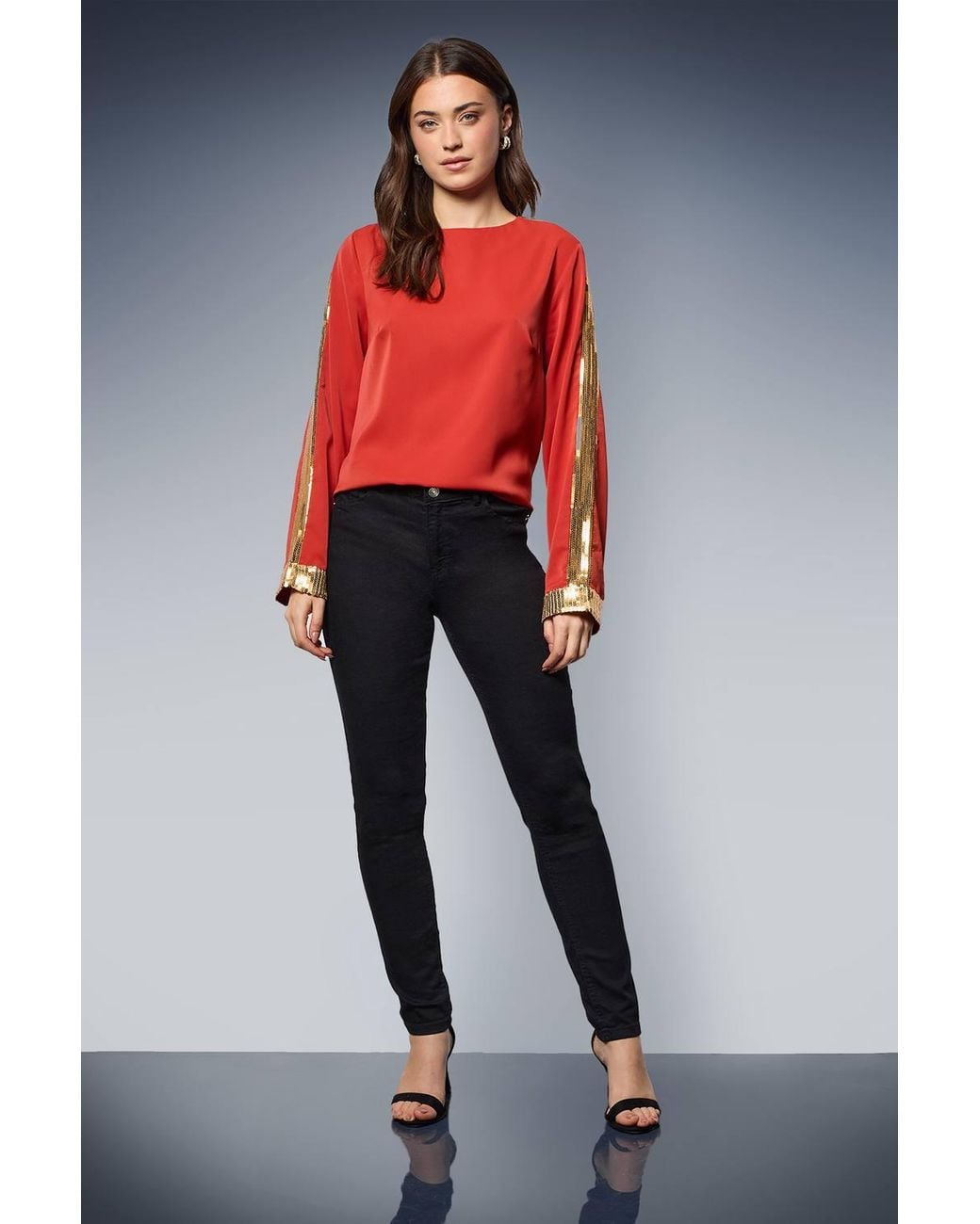 Dorothy Perkins Red Long Sleeve Sequin Blouse