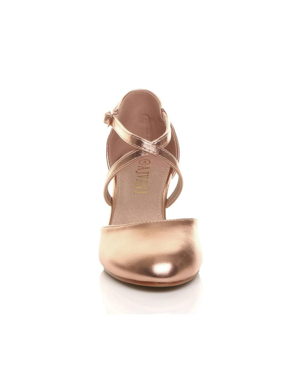 AJVANI Pink High Heel Crossed Straps Court Shoes