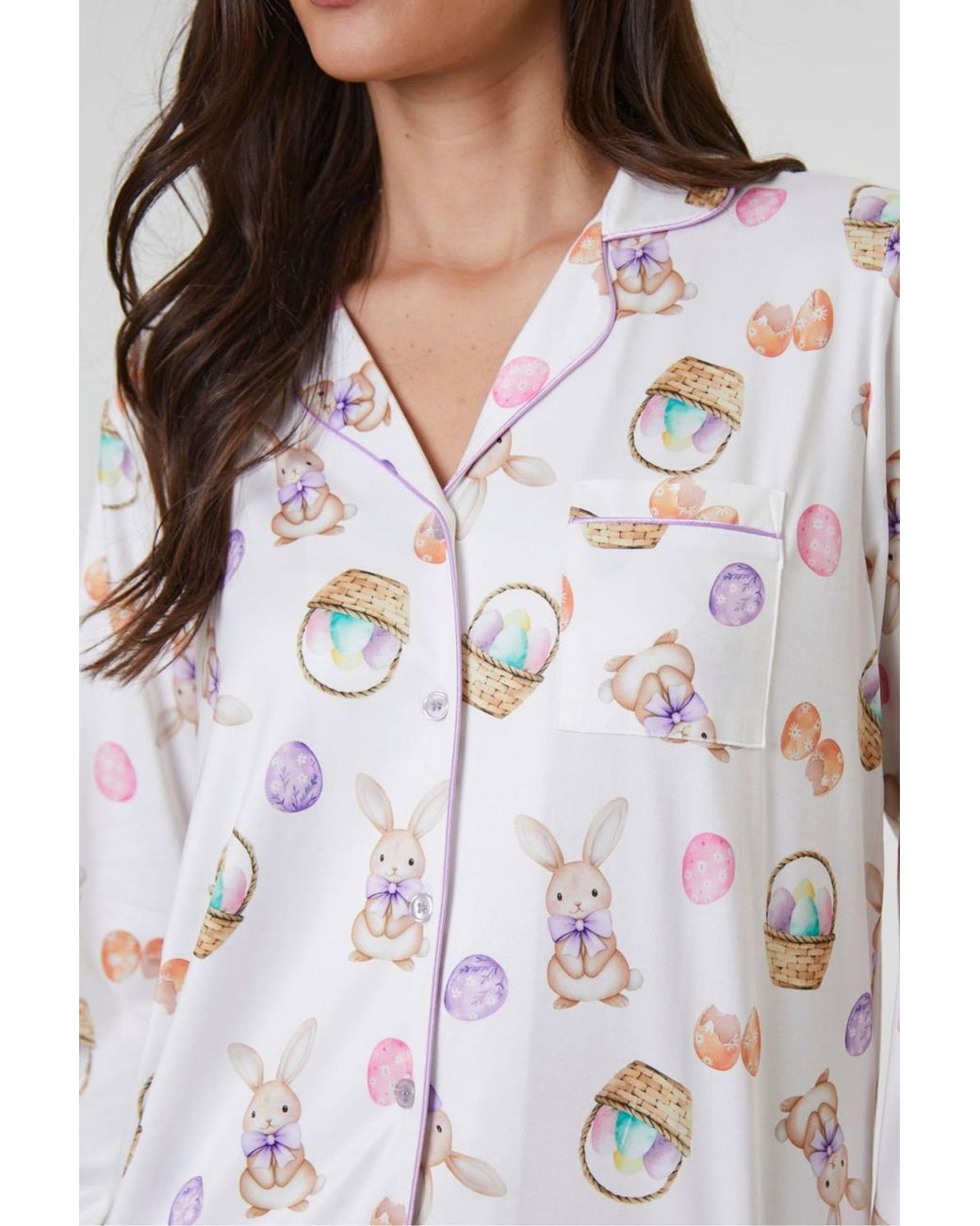 Loungeable Multicolor Bunny Printed Jersey Long Sleeve & Trouser Set