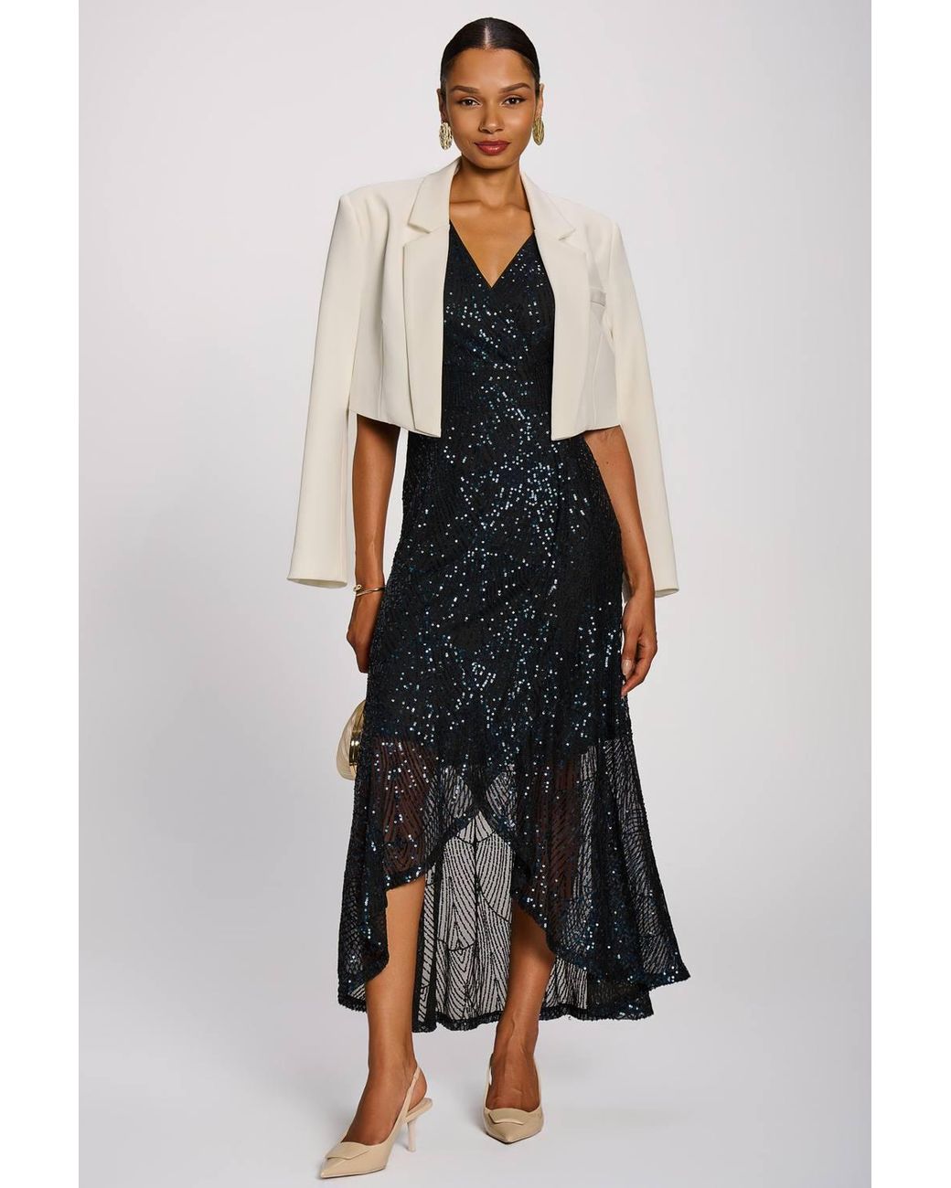 Jolie Moi Black Sequin V-Neck Maxi Dress
