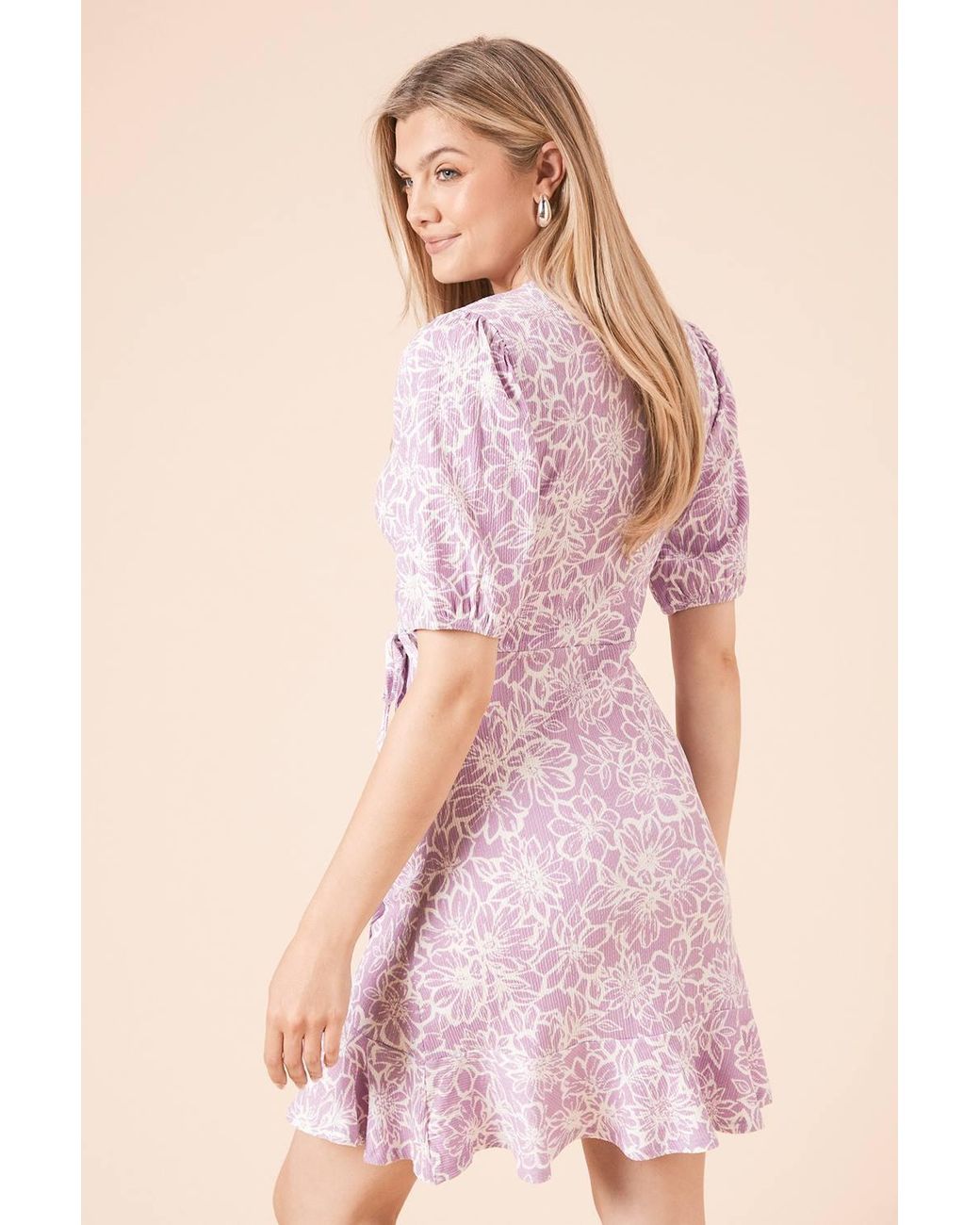 Dorothy Perkins Pink Floral Puff Sleeve Mini Jersey Wrap Dress