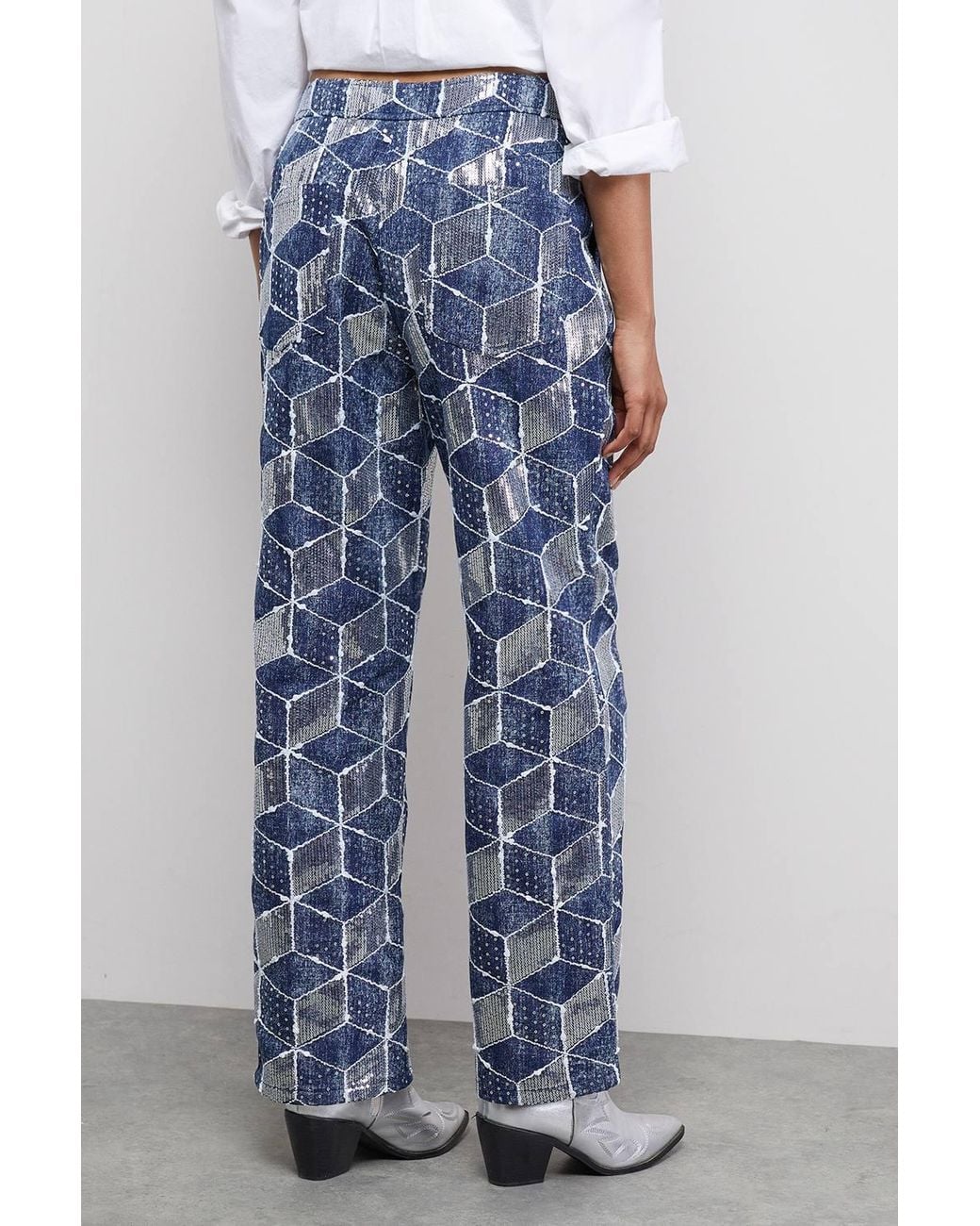 Warehouse Blue Patterned Sequin Jean