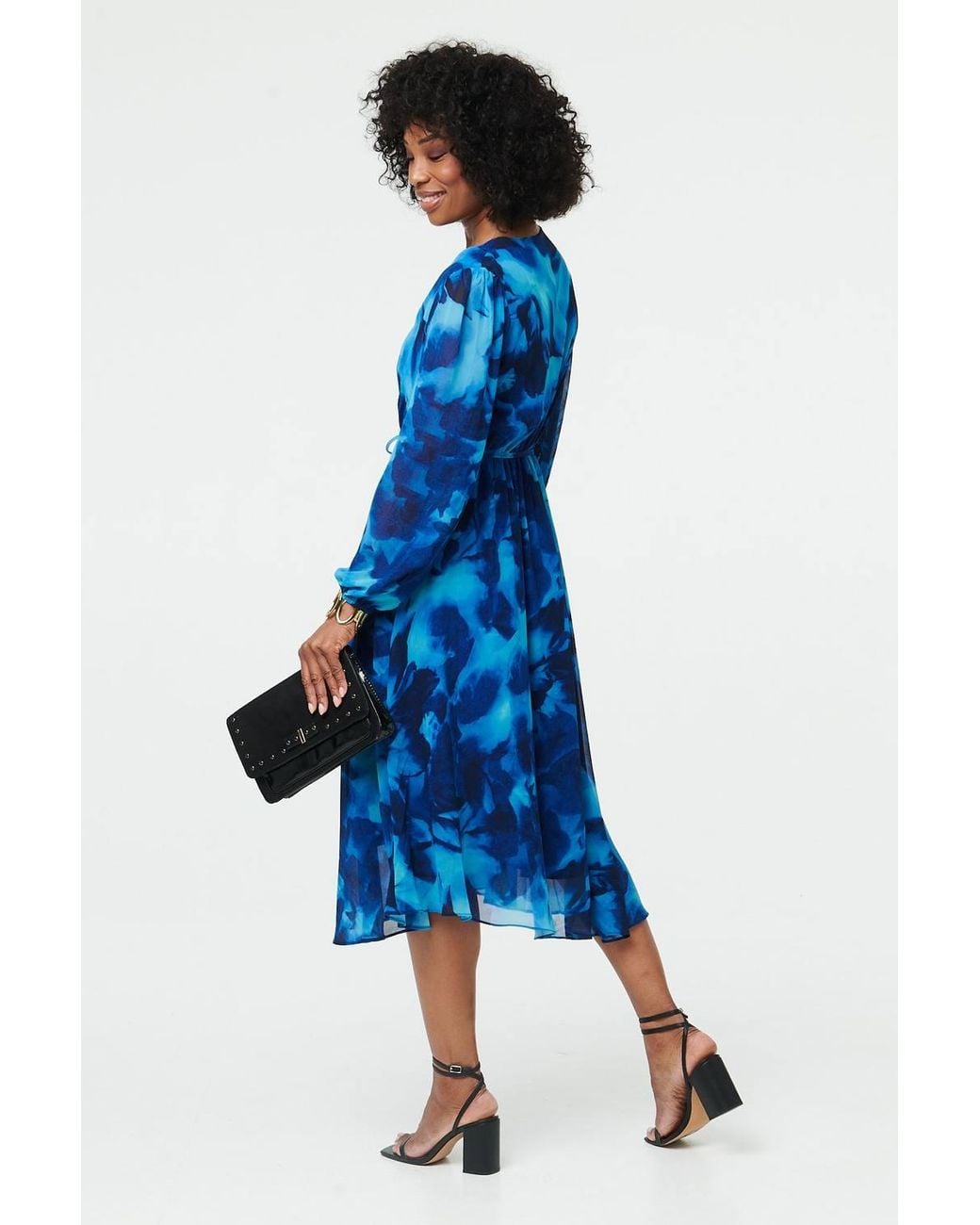 Izabel London Blue Printed Semi Sheer Layered Midi Dress