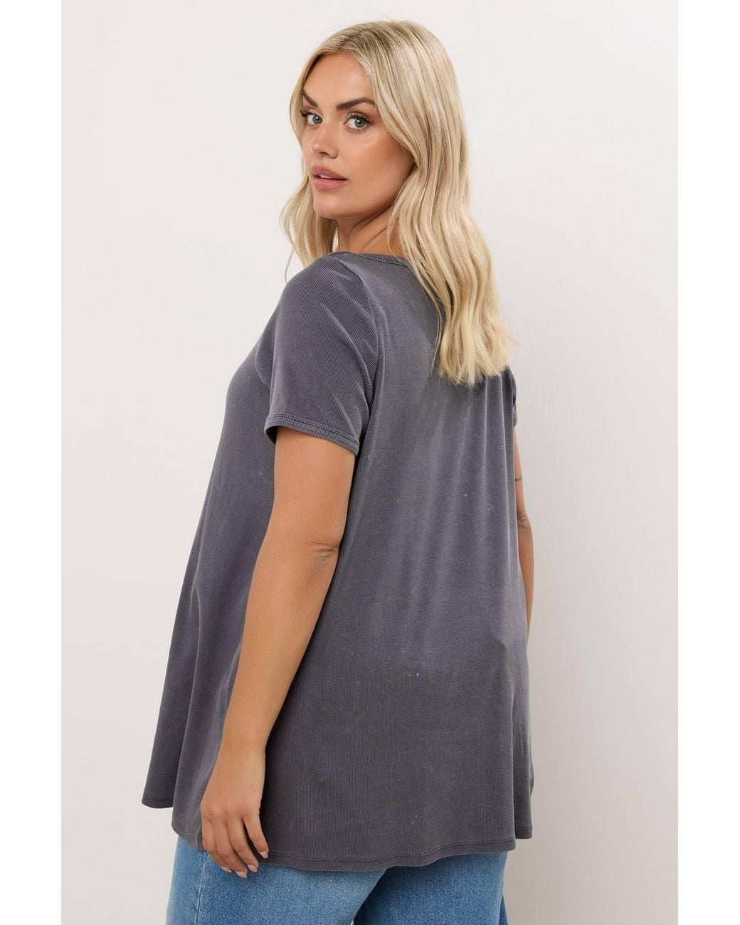 Yours Gray Acid Wash Ribbed Swing T-Shirt