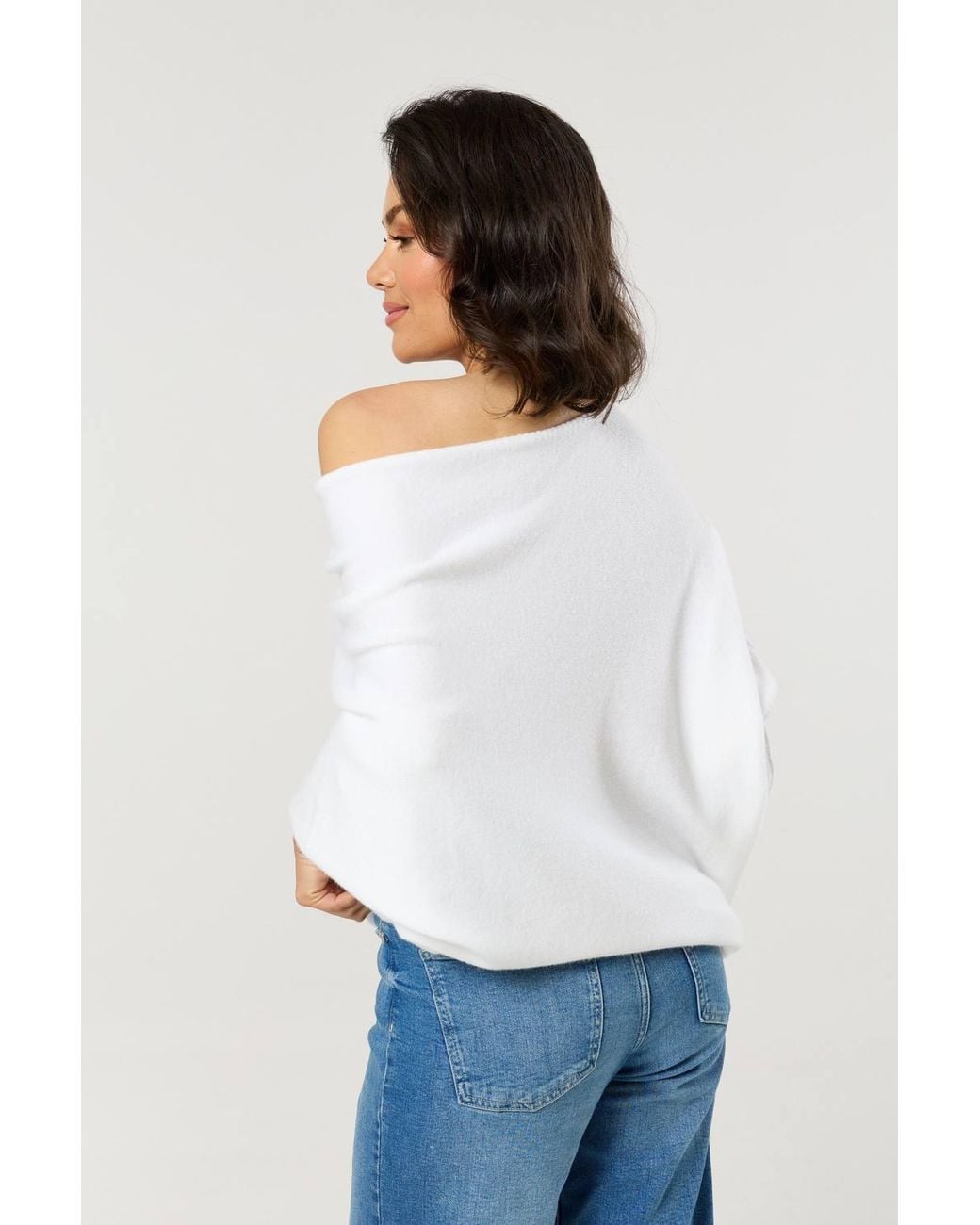 Liquorish White Off-Shoulder Batwing Knit Jumper