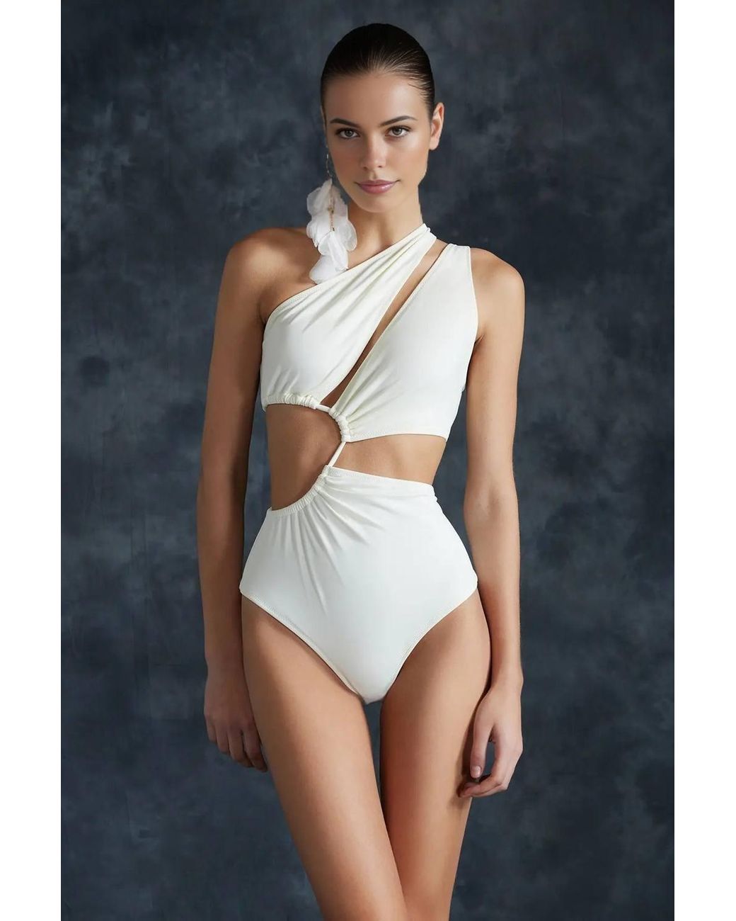 WOVCOR Blue One Shoulder Cut Out Detail Swimsuit