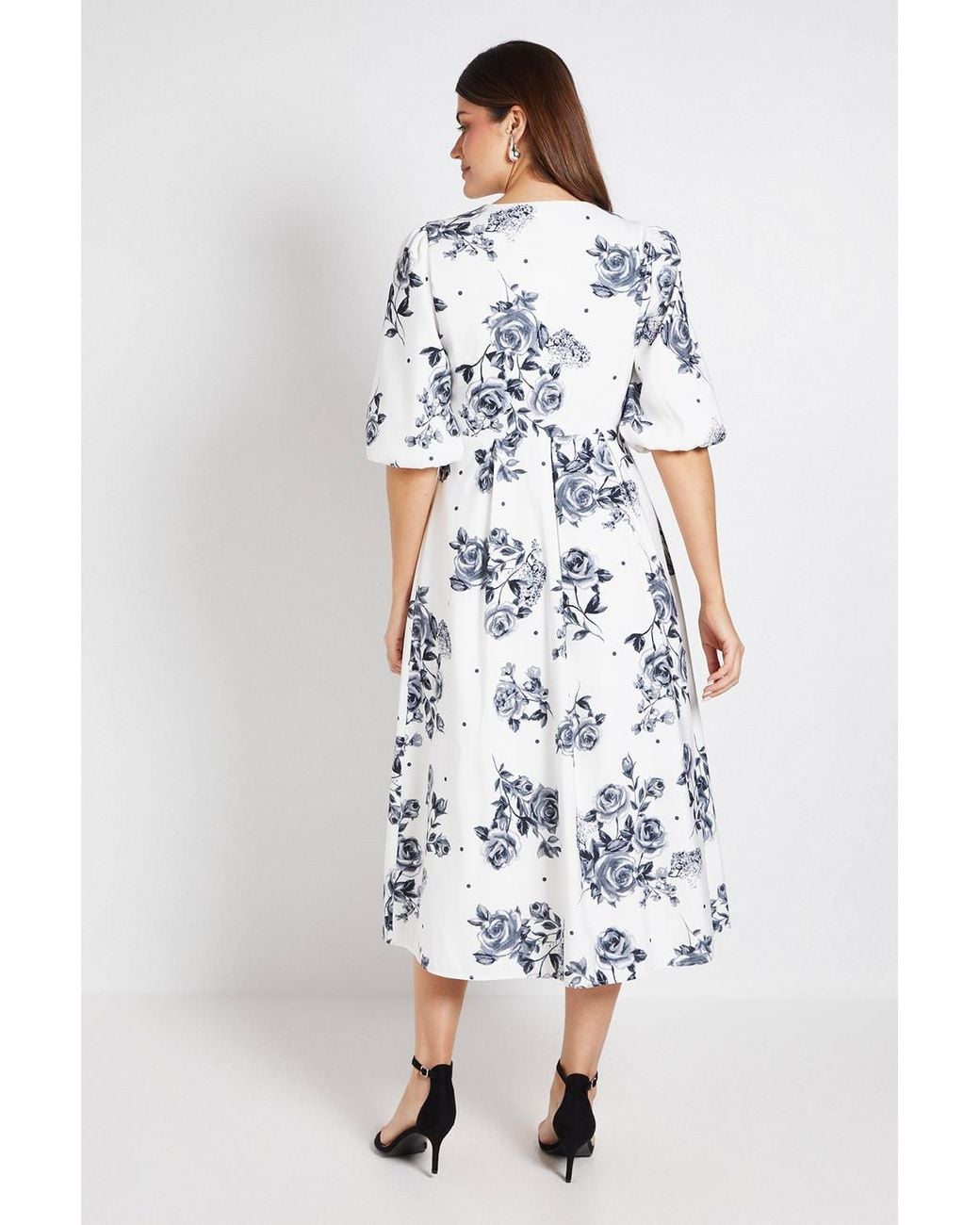 Wallis White Floral Polka Dot Button Ottoman Twill Midi Dress
