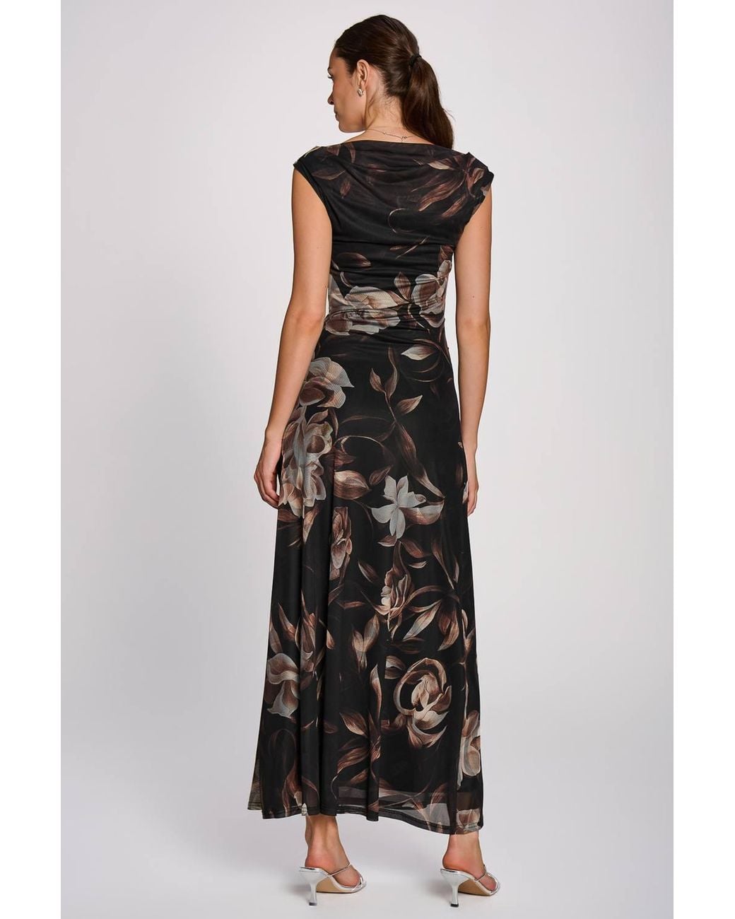 Jolie Moi Brown Multiway Neckline Mesh Maxi Dress