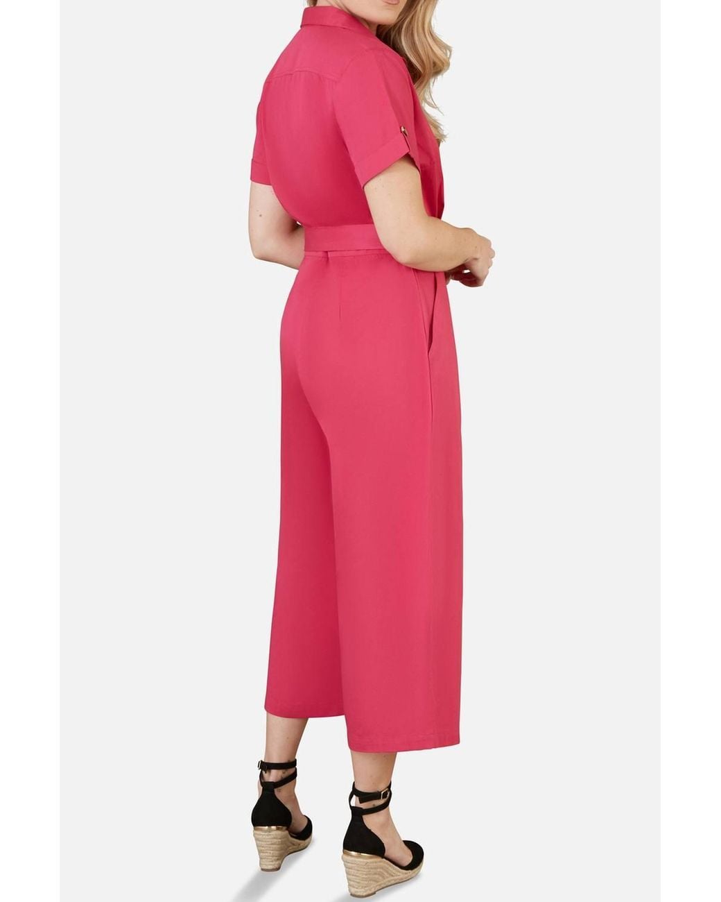 Yumi' Green Viscose Twill Button Up Utility Style Jumpsuit
