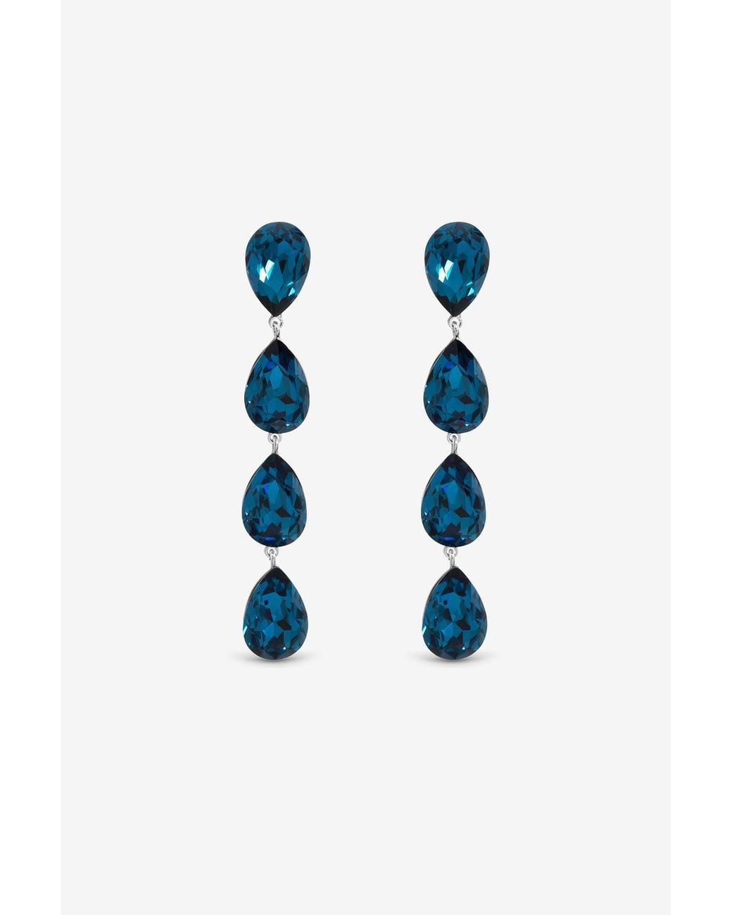 Jon Richard Blue Rhodium Plated Sapphire Linear Pear Drop Earrings