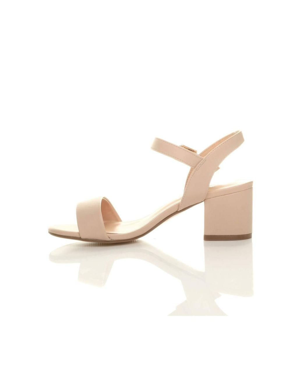 AJVANI Natural Mid Block Heel Strappy Sandals