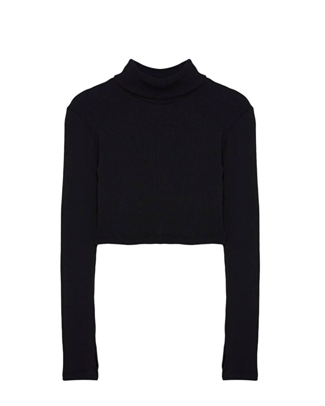 WOVCOR Black Fitted Turtleneck Knit Blouse W/ Finger Detail