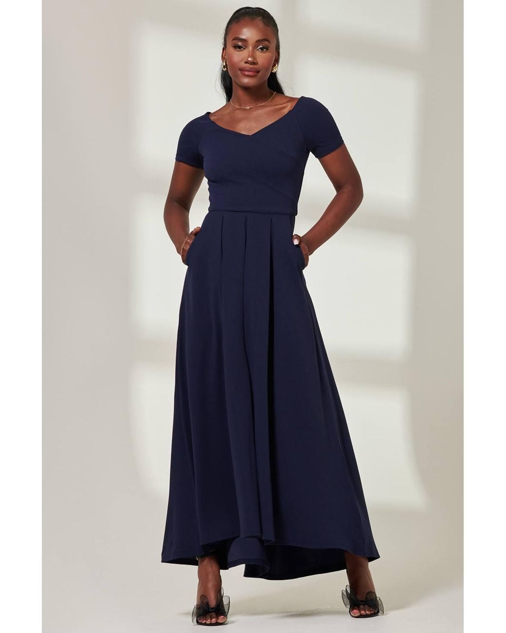 Jolie Moi Blue Yana Shoulder Scuba Maxi Dress