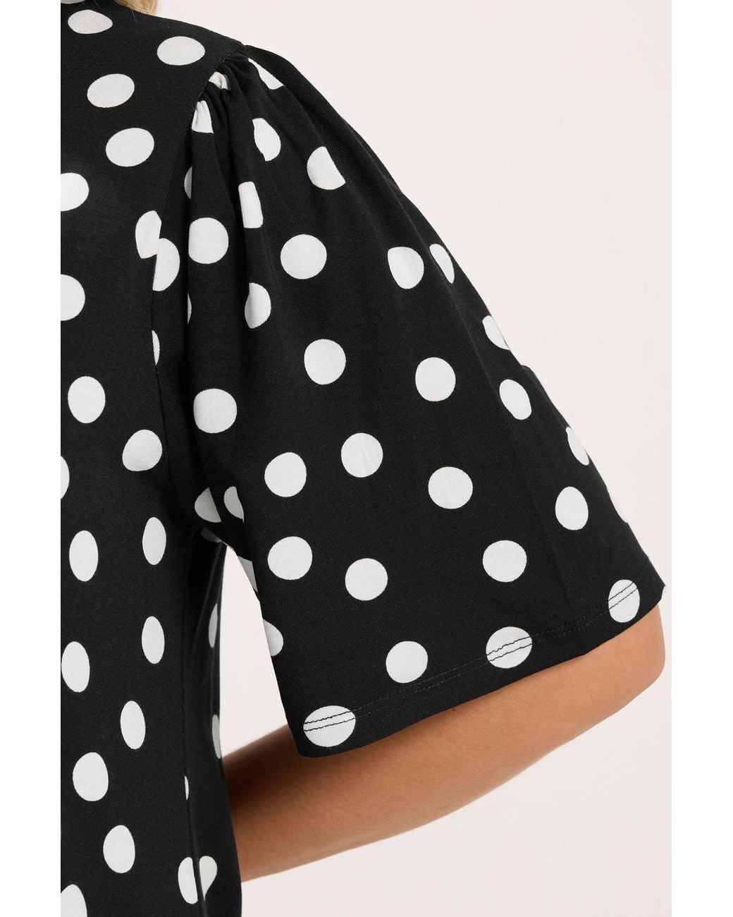 Yours Black Polka Dot Pleated Front Top
