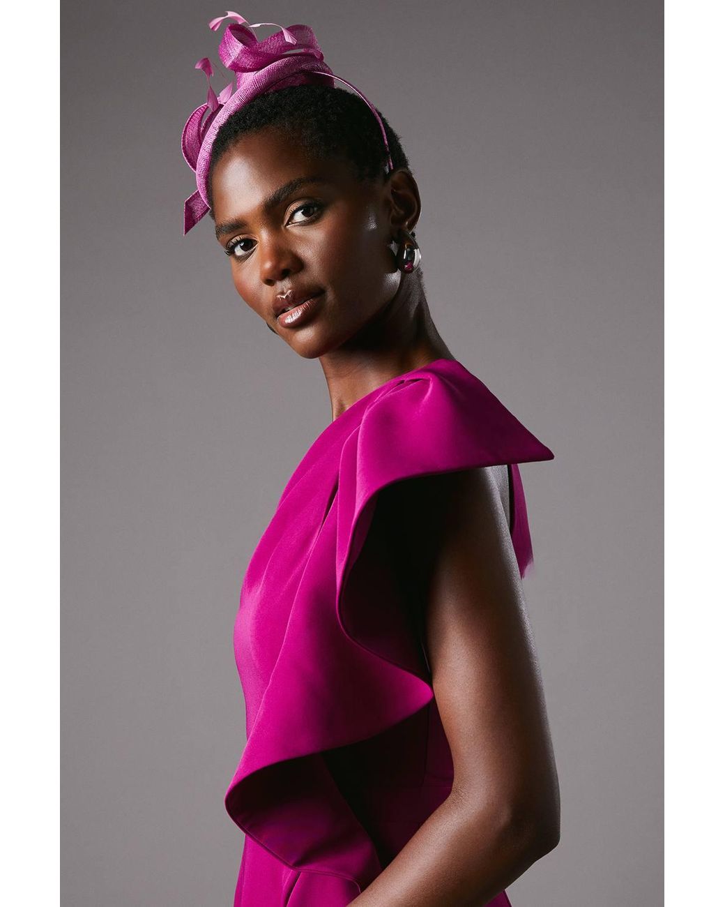 Coast Purple One Shoulder Crepe Ruffle Midi Dress