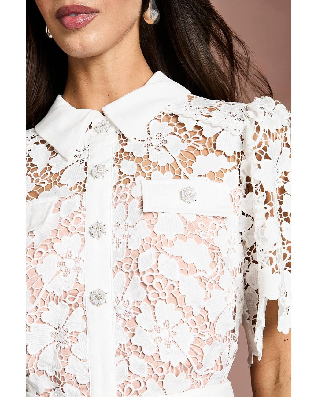 Coast Brown Lace Shirt Mini Belted Dress