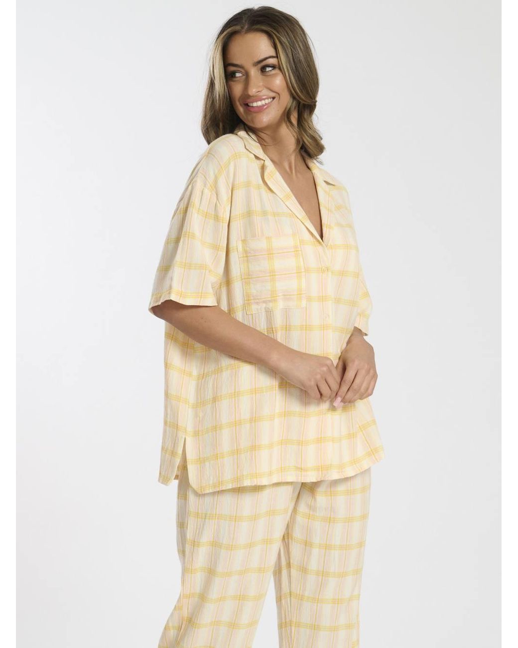 Loungeable Natural Woven Traditional Short Sleeved Trouser Set