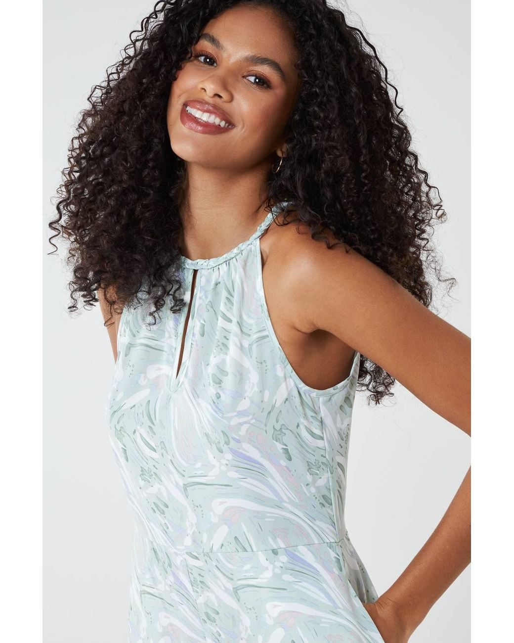 Blue Vanilla Blue Abstract Print Halterneck Culotte Jumpsuit