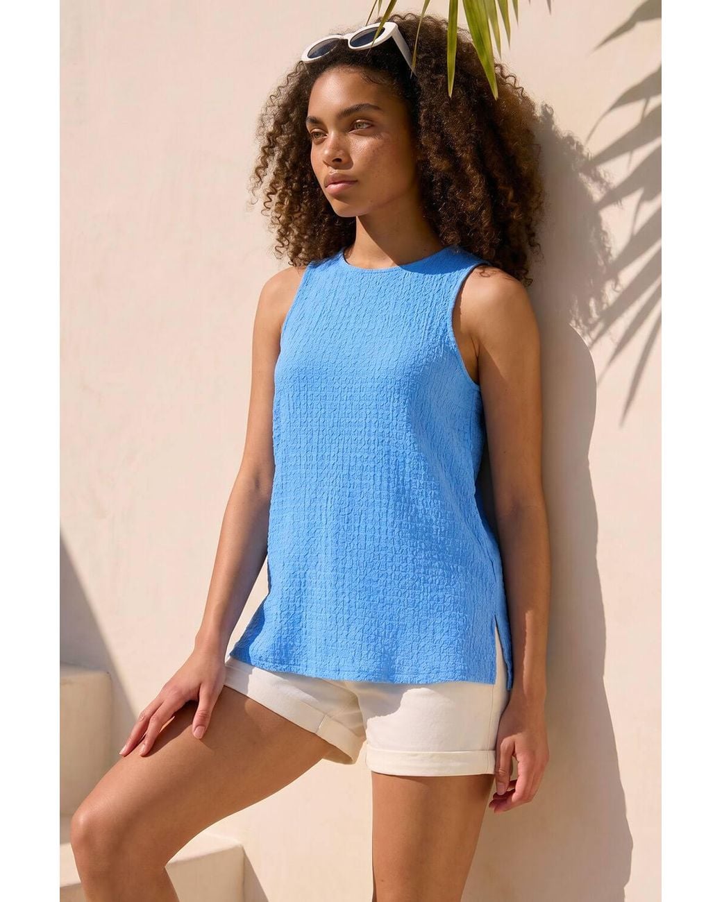 D.u.s.k Blue Textured Longline Stretch Top