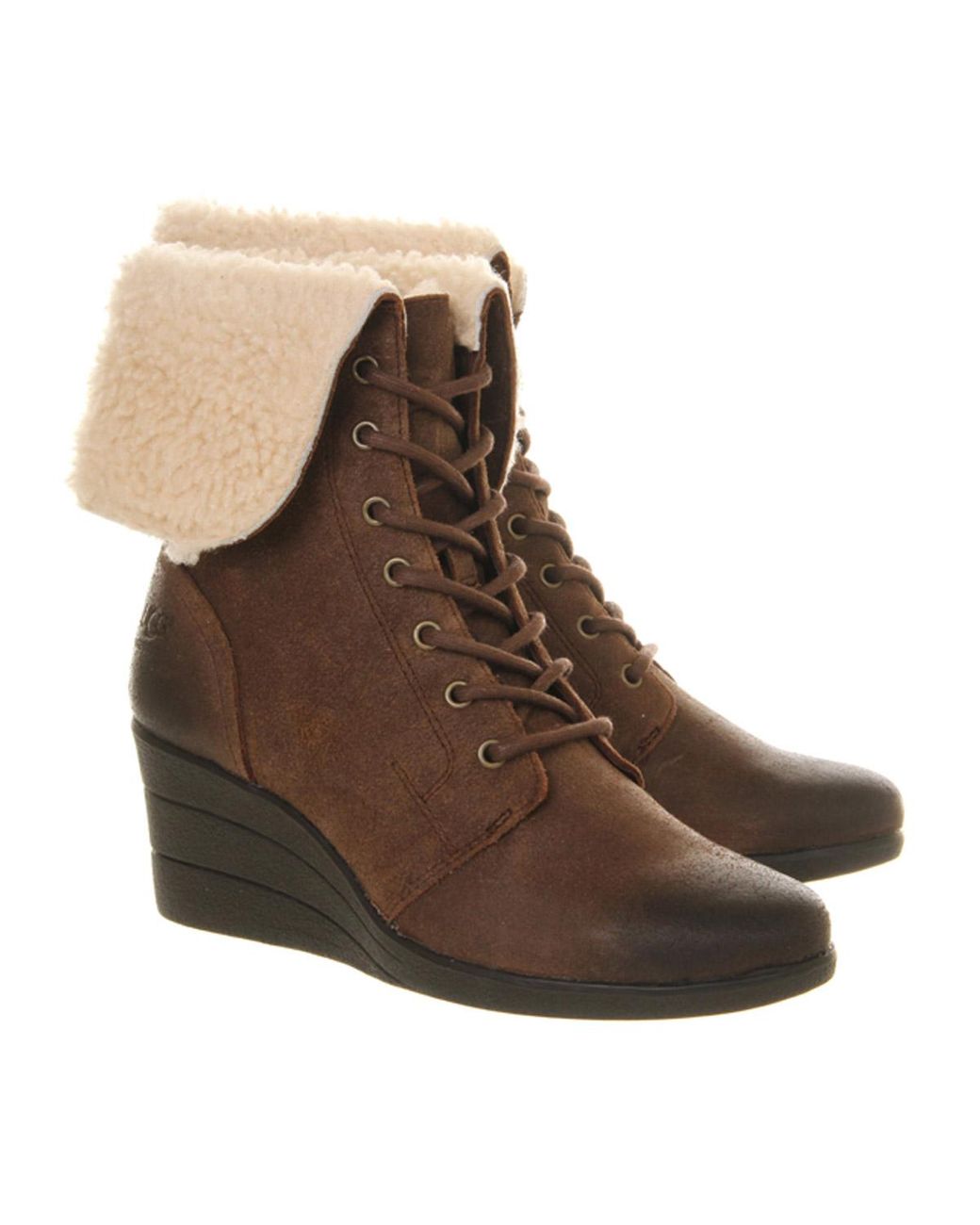UGG Suede Zea Shearling Wedge Lace Up 