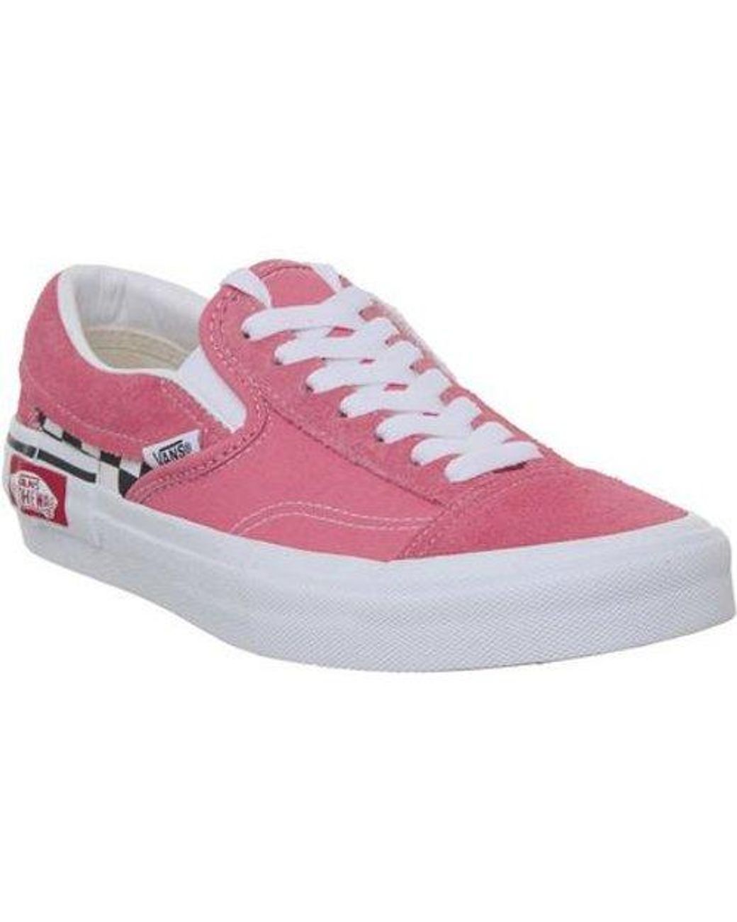 blue and pink vans slip ons