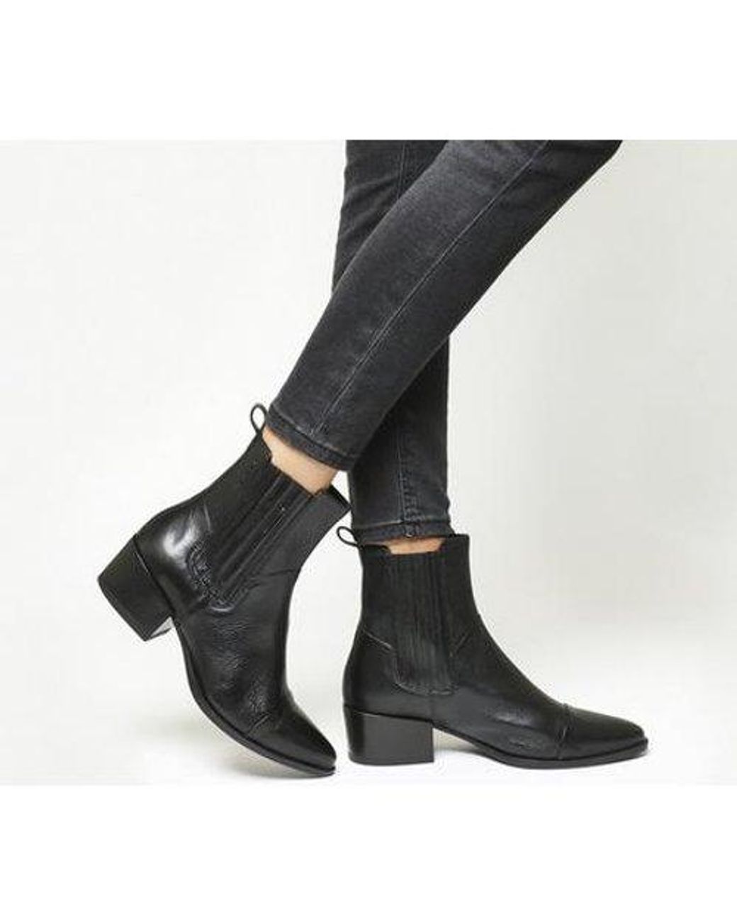 vagabond marja black leather western pointed ankle boots