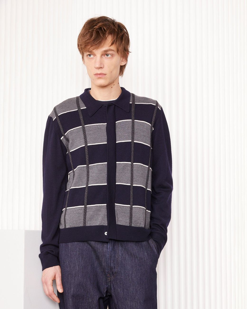 Officine Generale Blue Cardigan Brennan for men