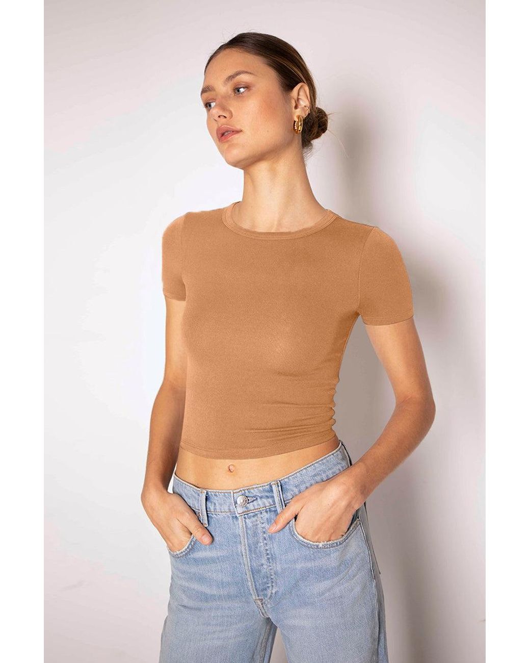 The Range No Bra Club Cropped Ss Crew in Blue
