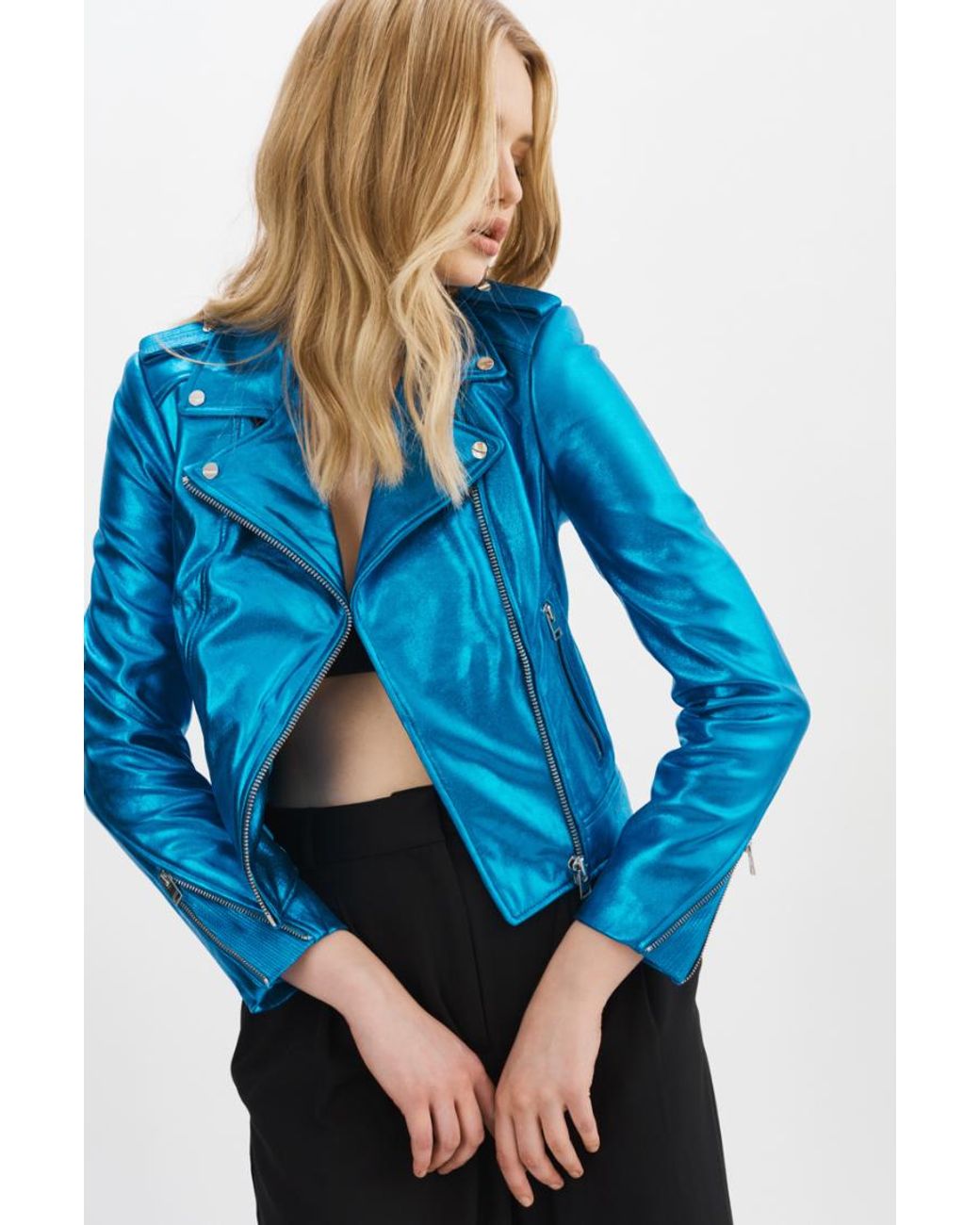 Lamarque Donna Met Leather Jacket-cobalt in Blue | Lyst