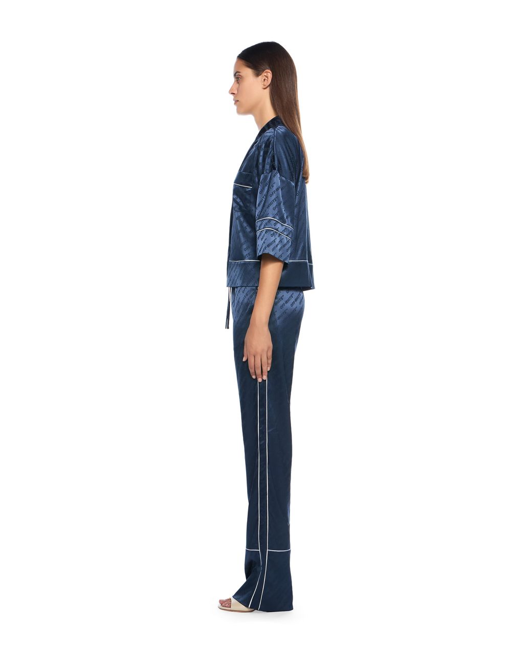 Off-White c/o Virgil Abloh Blue Jacquard Satin Pajama Pants