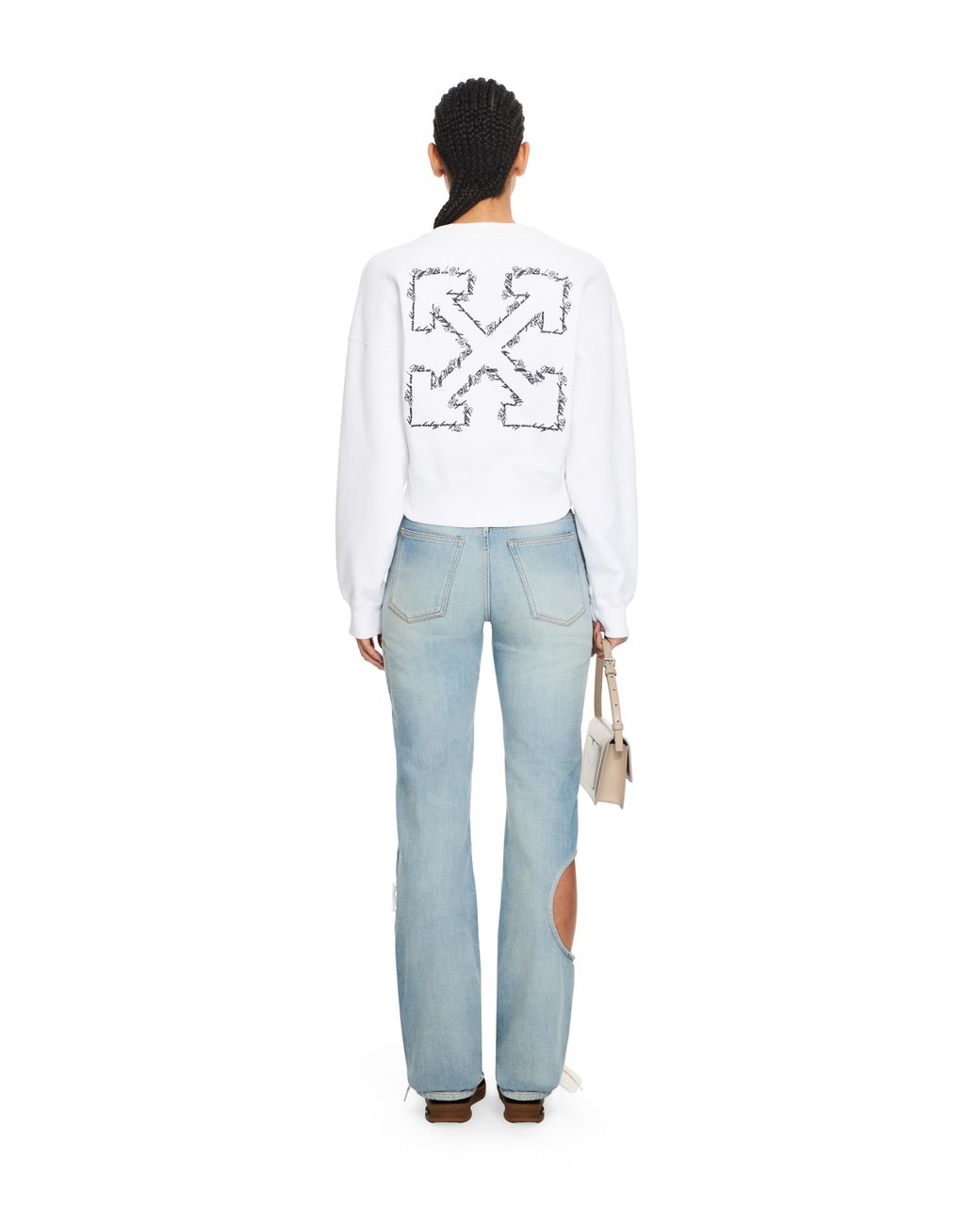 Off-White c/o Virgil Abloh White Embroidered Arrow Script Crop Crewneck
