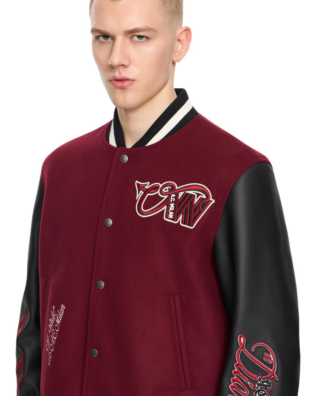 Off-White c/o Virgil Abloh Red Off- C/O Ac Milan Varsity Jacket for men