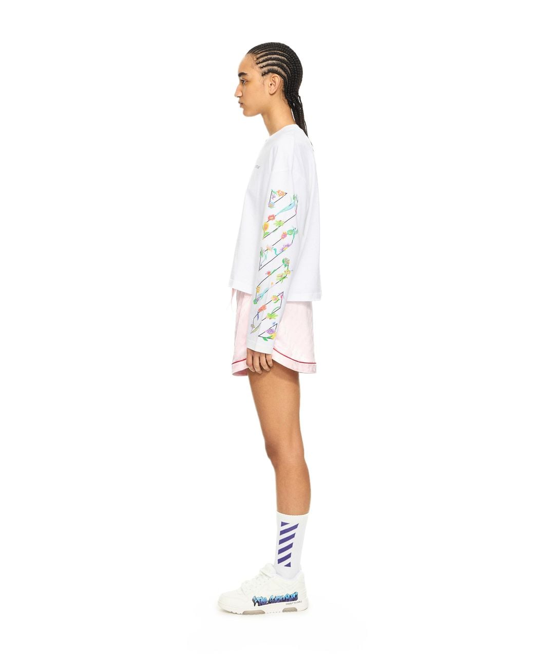 Off-White c/o Virgil Abloh White Diagonal Glowing Flower Long-Sleeved T-Shirt