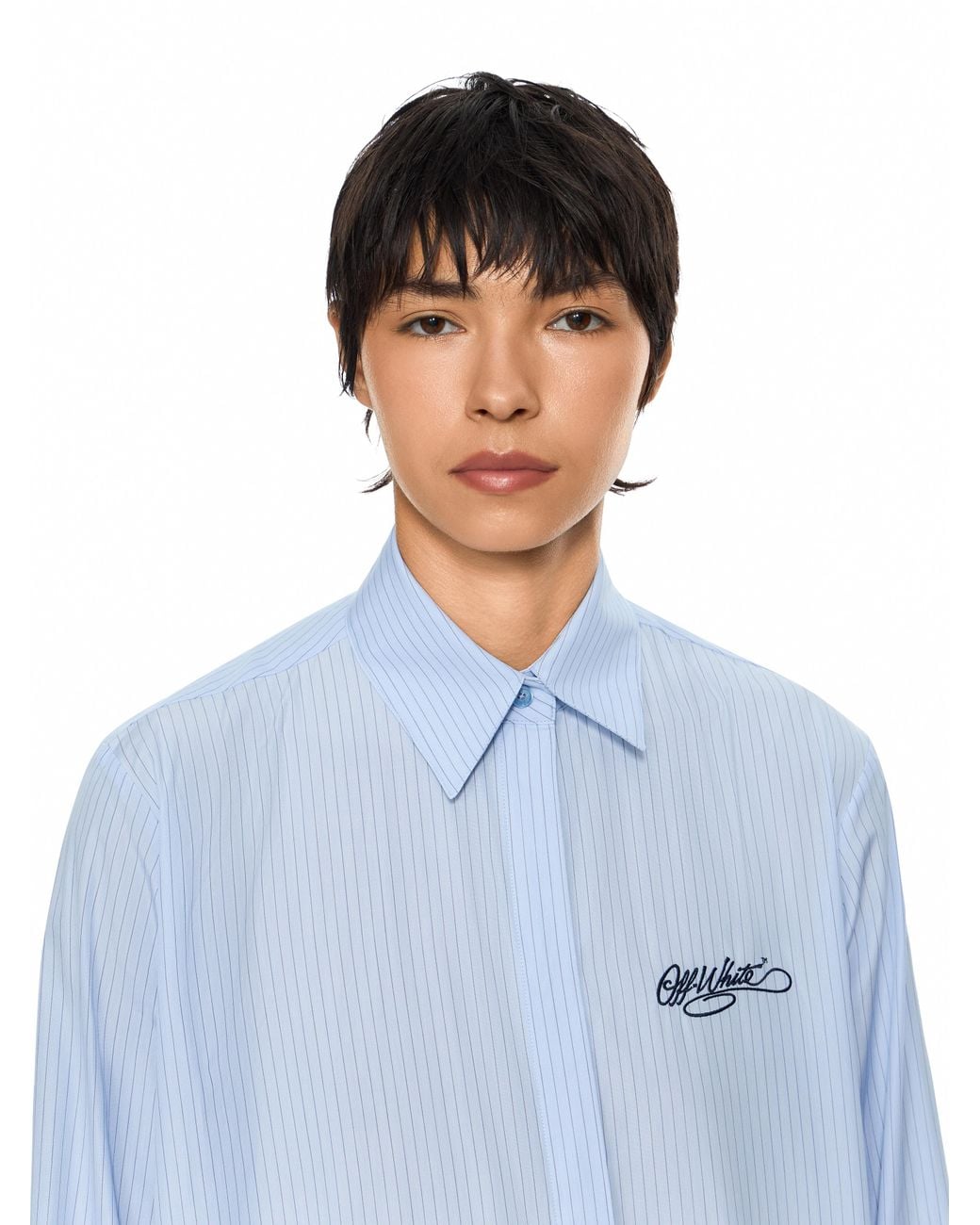 Off-White c/o Virgil Abloh Blue Striped Poplin Asymmetric Shirt Dress